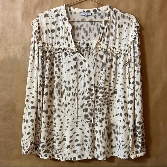Rails | Lydia Top in Puma Ruffle Neck Tie Popover Top Rayon Chiffon Size S - Picture 1 of 13